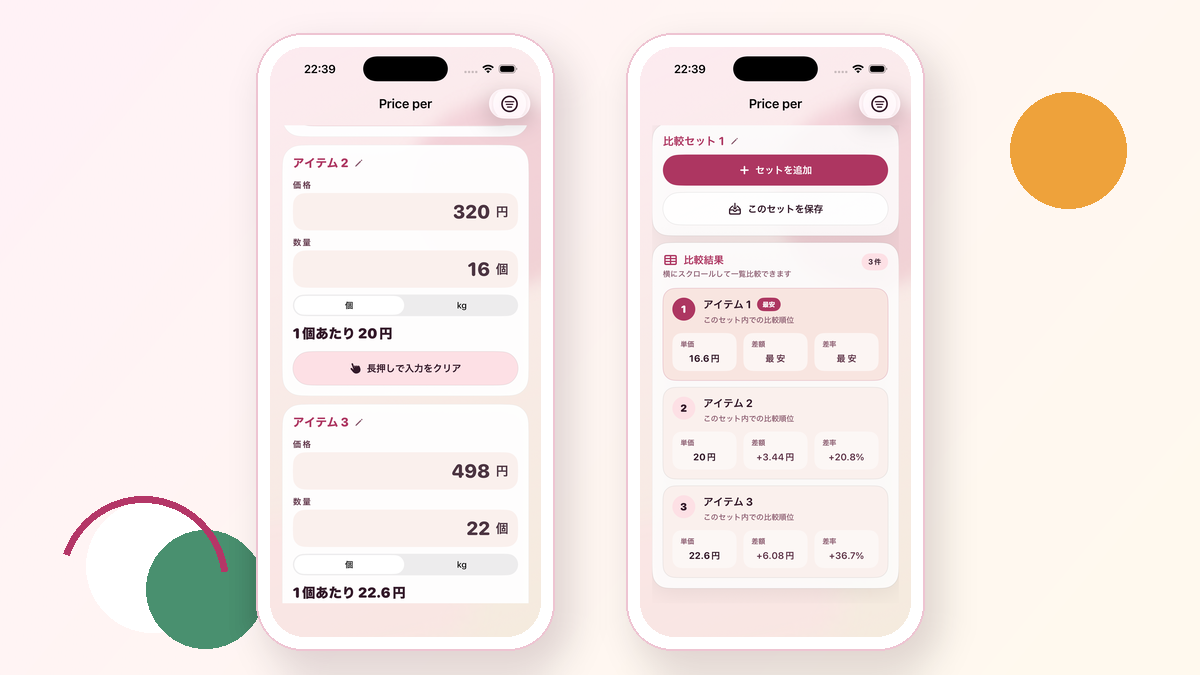 単価比較の画面